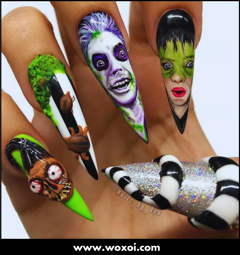 Beetlejuice Nail Design