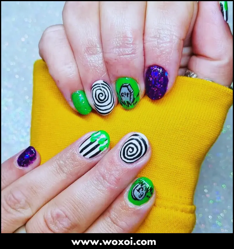 Beetlejuice Nail Design