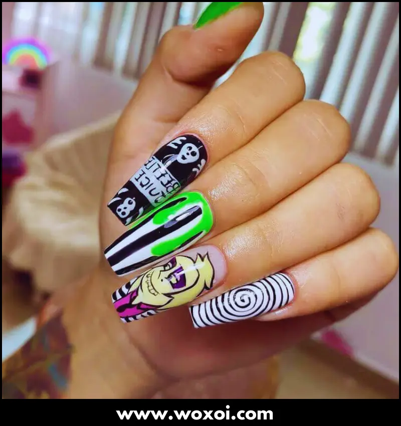 Beetlejuice Nail Design