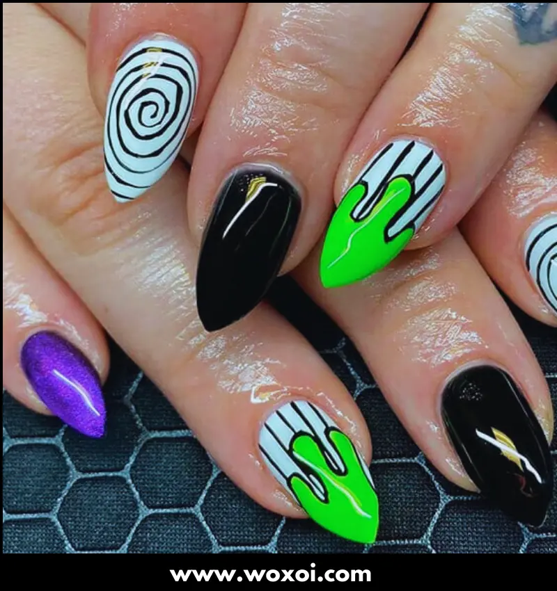 Beetlejuice Nail Design